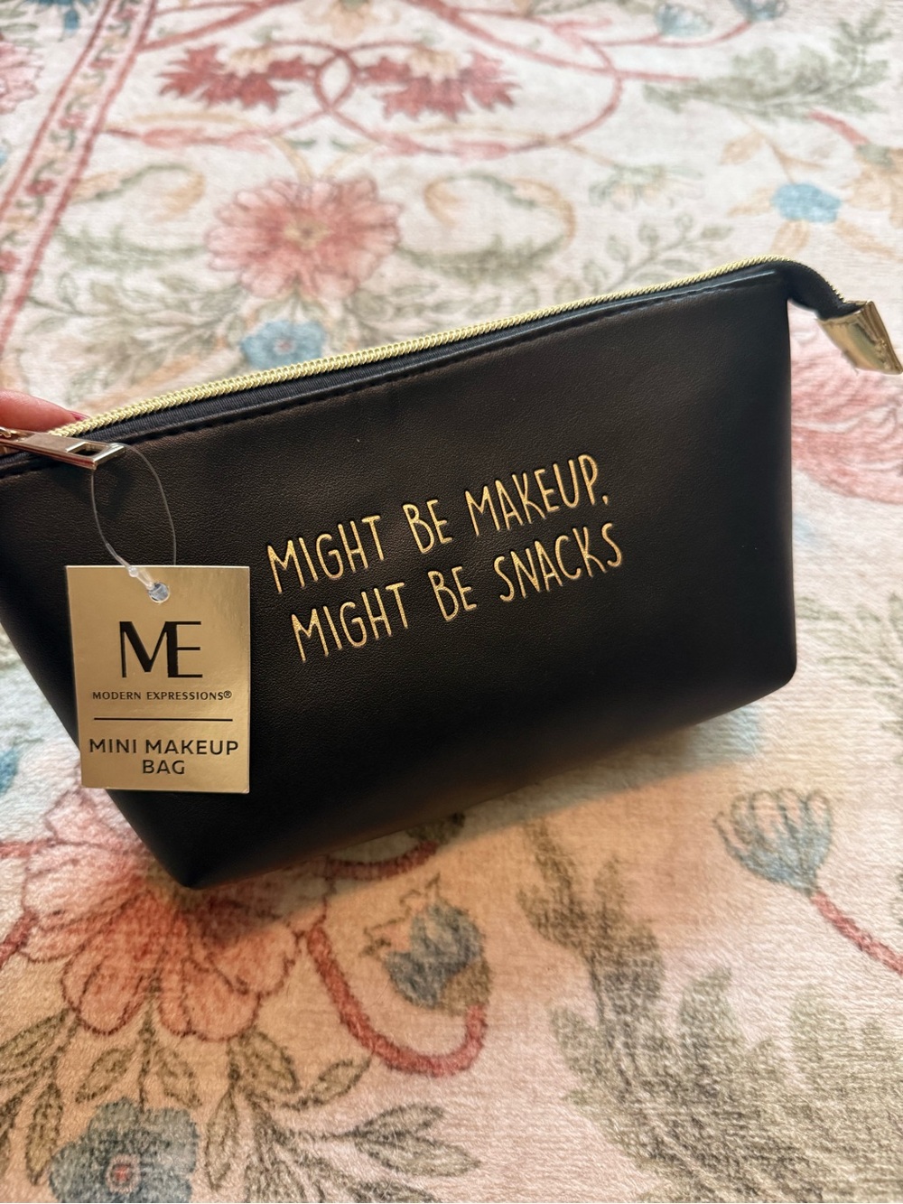 Expressions Black Mini Makeup Bag with Gold Lettering